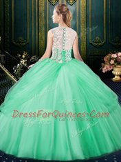 Custom Design Scoop Sleeveless Zipper Floor Length Lace and Pick Ups Vestidos de Quinceanera