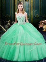 Custom Design Scoop Sleeveless Zipper Floor Length Lace and Pick Ups Vestidos de Quinceanera