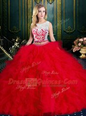 Scoop Sleeveless Tulle Quinceanera Dress Lace and Ruffles Zipper