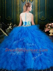 Scoop Sleeveless Tulle Quinceanera Dress Lace and Ruffles Zipper