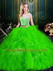 Gorgeous Scoop Tulle Zipper Quinceanera Dresses Sleeveless Floor Length Lace and Ruffles