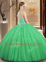 Baby Blue Sleeveless Floor Length Embroidery Backless Quinceanera Dress