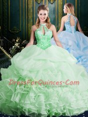 Stylish Pick Ups Halter Top Sleeveless Brush Train Lace Up Quinceanera Dresses Organza