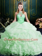 Stylish Pick Ups Halter Top Sleeveless Brush Train Lace Up Quinceanera Dresses Organza