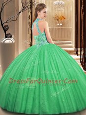 Smart Orange High-neck Neckline Embroidery and Hand Made Flower Vestidos de Quinceanera Sleeveless Backless