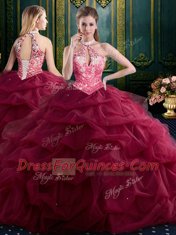 Romantic Halter Top Sleeveless Beading and Ruffles and Pick Ups Lace Up Vestidos de Quinceanera