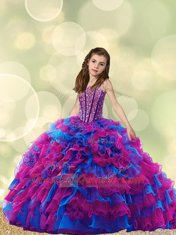 Sleeveless Lace Up Floor Length Beading and Ruffles Ball Gown Prom Dress