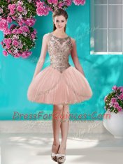 Pretty Three Piece Ball Gowns Quince Ball Gowns Peach Scoop Tulle Sleeveless Floor Length Lace Up