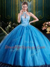 Eye-catching Beading and Appliques Quinceanera Dresses Baby Blue Lace Up Sleeveless Floor Length