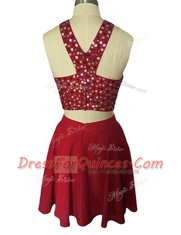 Sophisticated Wine Red A-line Chiffon Scoop Sleeveless Beading Knee Length Zipper Prom Gown
