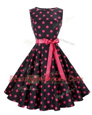 Eye-catching Red And Black Scoop Zipper Sashes ribbons and Pattern Prom Dresses Sleeveless