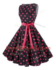 Eye-catching Red And Black Scoop Zipper Sashes ribbons and Pattern Prom Dresses Sleeveless