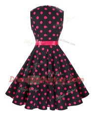 Eye-catching Red And Black Scoop Zipper Sashes ribbons and Pattern Prom Dresses Sleeveless