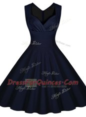 Great A-line Navy Blue Sweetheart Satin Sleeveless Knee Length Zipper