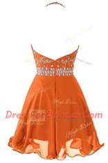Halter Top Sleeveless Zipper Prom Gown Orange Organza