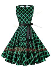 Unique Scoop Knee Length A-line Sleeveless Green Zipper