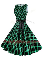 Unique Scoop Knee Length A-line Sleeveless Green Zipper
