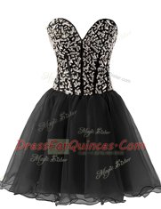 Black Lace Up Dress for Prom Beading Sleeveless Knee Length