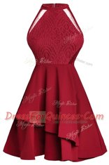 Designer Wine Red High-neck Zipper Ruffled Layers Dress for Prom Sleeveless