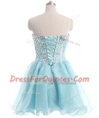 Sumptuous Baby Blue Sleeveless Mini Length Beading Lace Up Prom Dresses