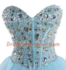 Top Selling Baby Blue Sweetheart Lace Up Beading Sleeveless