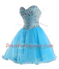 Shining Mini Length Lace Up Homecoming Dress Blue for Prom and Party with Beading