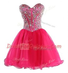 Mini Length Hot Pink Prom Dresses Sweetheart Sleeveless Lace Up