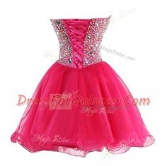 Mini Length Hot Pink Prom Dresses Sweetheart Sleeveless Lace Up
