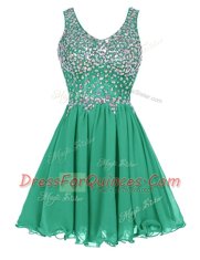 Green Chiffon Zipper Dress for Prom Sleeveless Knee Length Beading