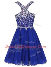 Green Chiffon Zipper Dress for Prom Sleeveless Knee Length Beading