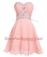 Empire Prom Dresses Pink Sweetheart Organza Sleeveless Mini Length Lace Up
