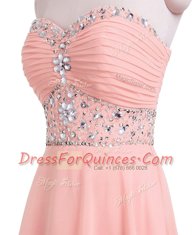 Empire Prom Dresses Pink Sweetheart Organza Sleeveless Mini Length Lace Up