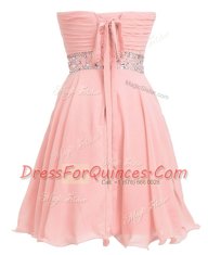 Empire Prom Dresses Pink Sweetheart Organza Sleeveless Mini Length Lace Up