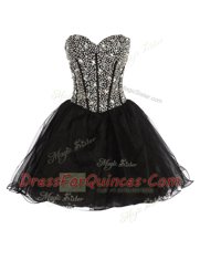 Superior Sweetheart Sleeveless Dress for Prom Mini Length Beading Black Organza