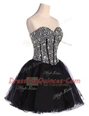 Superior Sweetheart Sleeveless Dress for Prom Mini Length Beading Black Organza