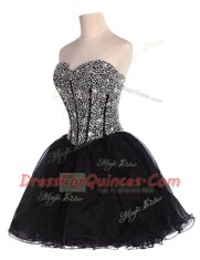 Superior Sweetheart Sleeveless Dress for Prom Mini Length Beading Black Organza