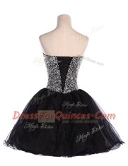 Superior Sweetheart Sleeveless Dress for Prom Mini Length Beading Black Organza