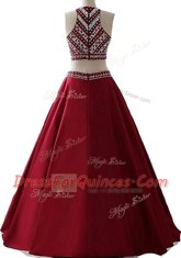 Wonderful Scoop Sleeveless Chiffon Floor Length Zipper Prom Dresses in Purple with Beading