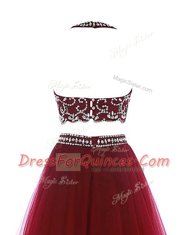 Beauteous Scoop Mini Length Blue Prom Dress Chiffon Sleeveless Beading