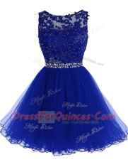 Adorable Scoop Royal Blue A-line Beading and Lace Prom Party Dress Zipper Chiffon Sleeveless Knee Length