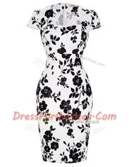 Most Popular Short Sleeves Knee Length Pattern and Belt Zipper Prom Dresses with White And Black