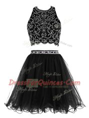 Scoop Black Chiffon Clasp Handle Prom Evening Gown Sleeveless Mini Length Beading