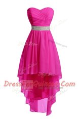 Hot Pink Organza Lace Up Sweetheart Sleeveless High Low Belt