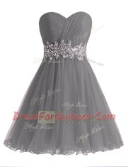 Nice Sweetheart Sleeveless Lace Up Prom Gown Grey Chiffon