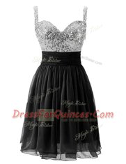 Elegant Chiffon Straps Sleeveless Zipper Beading Prom Evening Gown in Black