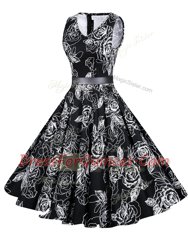 Clearance Black Sleeveless Sashes ribbons and Pattern Knee Length Prom Dresses