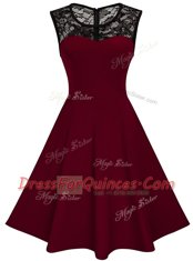 Best Selling Scoop Satin Sleeveless Knee Length Dress for Prom and Lace
