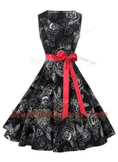 Admirable Black Dress for Prom Prom and Party and For with Sashes ribbons and Pattern Scoop Sleeveless Zipper