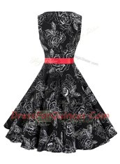 Admirable Black Dress for Prom Prom and Party and For with Sashes ribbons and Pattern Scoop Sleeveless Zipper