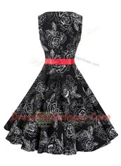 Admirable Black Dress for Prom Prom and Party and For with Sashes ribbons and Pattern Scoop Sleeveless Zipper